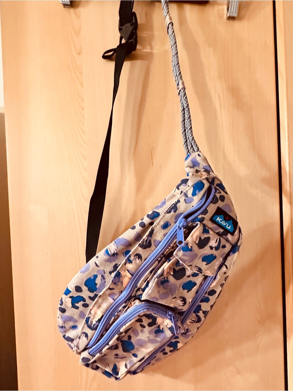 Kavu Blue Leopard Print Mini Crossbody Sling